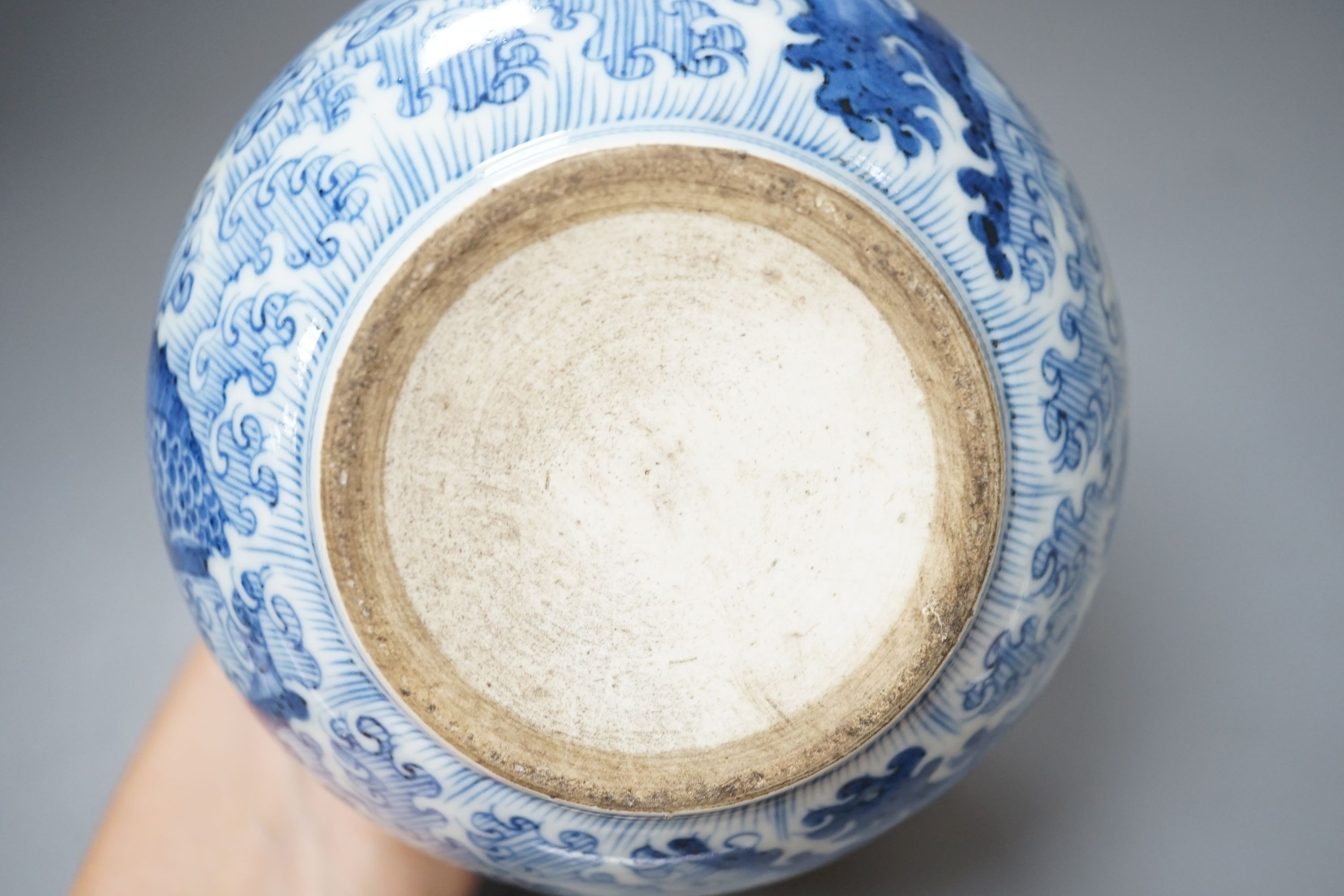 A Chinese blue and white ‘dragon’ bottle vase, 25cm
